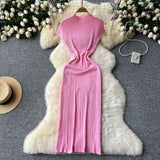 Temperament Dress Woman 2025 New High-End Sense Collar Short Sleeves To Retwept Body Knitted