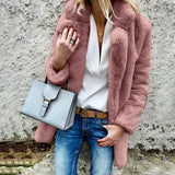 new style solid color long-sleeved lapel women's fluffy