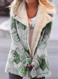 new product lapel printed single-breasted long-sleeved plush plush jacket women's cotton-padded
