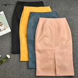 Summer Midi Skirt Women Plus Size Solid Split Skirts Korean PU Leather Skirts Women High Waist Straight Midi Skirts