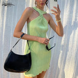 Pleated Mini Dress Women 2022 Sleeveless Summer Streetwear Y2k Party Club Dress O Neck Kink Off Shoulder Dresses