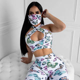 Wear For Women Gym Running Leggins Fashion Causal Sexy Neck Print Workout Pants Vest Wear Set conjunto deportivo