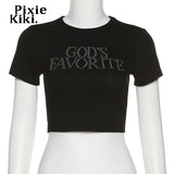 Letter Rhinestone Crop Tops Black Y2k Streetwear Sexy Short Sleeve Tight Tshirts for Women Baby Tee 90s