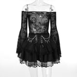 Summer New Halloween Party Fashion Build Chain Cross Double Gothic Half Skirt Woman-Outfit