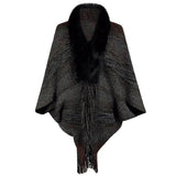 Autumn Winter Stoles Women Knitted Poncho Cape Vintage Striped Oversized Cardigan Tassel Long Shawl Scarf Sweater
