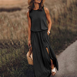 Summer New Women's Rounded Sleeveless Dress Open Multi-Colored Long