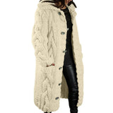 Autumer Winter Long Sleeve Top Crew Neck Women Sweater Knit Cardigan Pull Button Thick Warm Loose Casual Long Coat