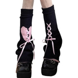 Women Long Socks Lolita Leg Warmer Knit Japanese y2k Accessories Gothic Knee Socks Harajuku Fashion Bow Heart Stockings-Outfit