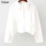 Autumn Trend Pullover Women Waffle Top Coat Korean Style Short Long Sleeve Polo Pullover Thin Casual Fashion Womens