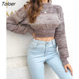 Winter Sexy Women's Sweater Fashion Knitted Long Sleeve Crop Top Casual Slim Blue Sweaters Elegant Solid Pullover