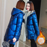 Women Shiny Down Cotton Jacket Winter Jackets Warm Mid Long Cotton Padded Casual Hooded Parkas Overcoat Female Basic