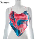 Sexy Women Casual Y2K Blue Tie Dye Summer Crop Tops Skinny Lace Up 2021 Club Chic E Girl Halter Mini Vest Tank