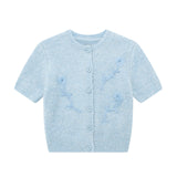 New Embroidered Slim Short-Sleeved Round-Neck Knitted Coat 3920131-Outfit