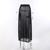 Solid Color Lace 2024 Summer New Style And Ground Skirt Slim Perspective Net Gauze Fashionable Dress Woman-Outfit