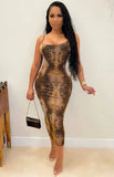 Party Sexy Snake Skin Strap Long Bodycon