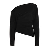 Autumn And Winter Basic Solid Color Oblique Shoulder Design Deyvel Warm Bottom Shirt Hot Girl Thin Irregular