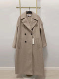 Women Double Breasted Woolen Coat Lapel Collar Long Sleeves Solid Long Wool Coat Winte Fashion Warm Loose Woolen