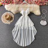 Summer Black/White Irregular Spaghetti Strap Long Dress Women Sexy Strapless High Waist Ruffle Open Back Vestidos 2021 New