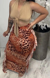 Leopard Print High Waist Ruffles Long Curvy