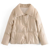 PU Leather Parkas Fashion High Street Solid Faxu Leather Coats Elegant Winter Thick Cotton Jackets Loose