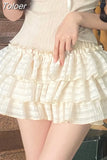 Kawaii Lolita Skirt Shorts Women Ruffle Patchwork Layered High Waist Cute Balletcore Mini Skirt Tutu Petticoat