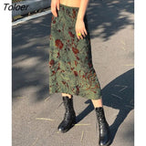 2023 Fashion Women A Line Long Skirts Floral Print Cute Y2K Clothes Aesthetic Grunge Low Waist Vintage Preppy
