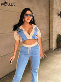 Fall Casual 2 Two piece Set Outfits Women Short Sleeve Hoodie Tops 2022 Baggy Pants Suits White Patchwork Matching