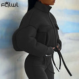 Winter Casual Bomber Bubble Jackets For Women 2021 Turtleneck Crop Top Coat Jackets Zipper Varsity Puffer Baseball