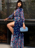 Print Cut Out Chest High Slit Long Maxi