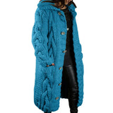 Autumer Winter Long Sleeve Top Crew Neck Women Sweater Knit Cardigan Pull Button Thick Warm Loose Casual Long Coat