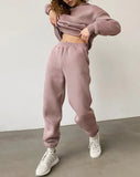 Thickened Fleece Hooded Sweatshirt and Pants Two Pieces Set Women Autumn Winter Warn Hoodies Casual Solid Sweatpants