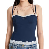 Woman Clothing y2k Crop Top Summer Clothes Cheap Lace Patchwork Sleeveless Backless Sweet Bow Front Camis Corset Top-Outfit
