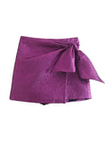 Irregular Divided Skirt Women Elegant Solid Fold Short Pantskirts Summer Autumn Chic Ladies High Waist Mini