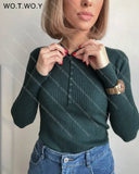 WOTWOY Buttons-up Ribbed Knitted Sweater Women Basic Solid Slim Fit Autumn Winter Pullovers Female 2021 Casual Jumper Knit