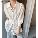 Stylish Chic Turn-down Collar Women Chiffon Shirts Elegant Single-breasted Slim Waist Female Solid Blouses Tops