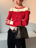 Red Sweater Female Design Sexy Slim Knitted Cardigan Women 2022 Winter Korean Fashion Clothing Y2k Crop Tops New