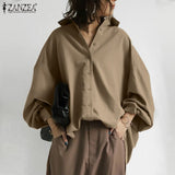 Stylish Women's Lapel Blouses ZANZEA 2022 Puff Sleeve Shirts Casual Button Blusas Female Solid Asymmetrical