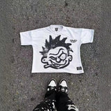 Dress Y2k Long Cartoon Pattern T-Shirt Hip-Hop Harajuku Fashion Men's Casual Round Collar Gothic Short Sleeves-Outfit