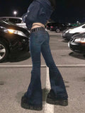 y2k Flare Jeans Vintage Low Waisted Cute Trousers Aesthetic Streetwear Casual Cargo Pants Women Korean Distressed