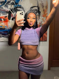 Gradient Summer 2 Piece Set For Women Casual O-neck Crop Tops+Bandage Matching Hip Skirts Female Crochet Classic Outfits-Outfit