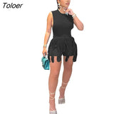 2022 New Design Sleeless Bosysuit and Tassel shorts Set Two Piece Set Fringe Shorts Suit Summer Spring Matching