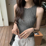 Retro Twist Sling Vest For A Woman In Summer, A New Style Of Slimming, Lazy Wind, Unique Design, Grey Knitted Clothes.-Outfit