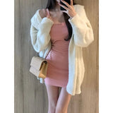 Autumn Elegant Sweater Coats with Hooded Women Pure Color Knitted Cardigan Y2k Clothing Korean Fashion Outwear Office