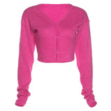 Fashion Casual Solid Color Knitted Cardigan Bright Color Single-Breasted Short Design Top For Women