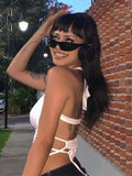 Sexy Backless Summer Crop Top Women Hollow Out 2023 White Sleeveless Bandage Halter Tank Tops Streetwear Cami 90s-Outfit