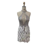 High-Dant Shiny Shiny Feather Dress With Empty Hanging Neck Dress Light And Hot Party Dinner