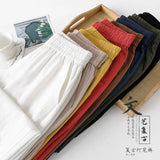 Spring Summer New Casual Style Cotton Linen Pants Women Elastic Waist Solid Basic Retro Loose Women's Harem Pants