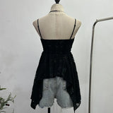 Lace Tling Folded Sling Vest Irregular Skirt Shaved Thin Holiday Wind Sleeveless Top