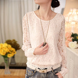 New Spring Lace Shirts Long Sleeve White Women Blouse Chiffon Shirts Tops for Women Summer Sexy White Top Female