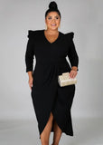 Plus Size V-Neck Wrap Hem Irregular Party